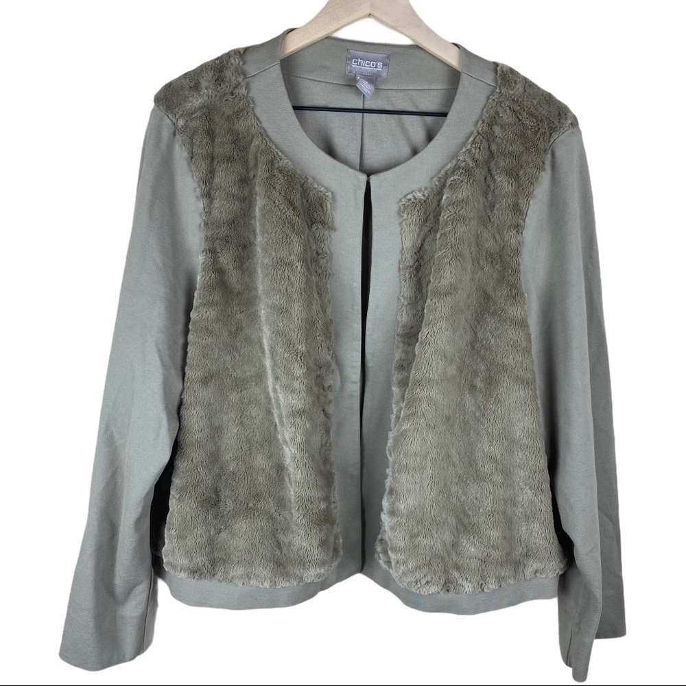 Chico’s Tan Faux Fur Sweater Cardigan 3 XL 16